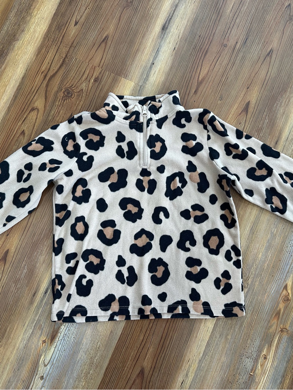 The Children's Place Beige, Black & Brown Leopard Print Half-Zip Fleece Pullover